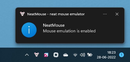 neatmouseをアクティブにして、キーボードの矢印キーでマウスカーソルを移動します